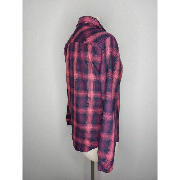 Eddie Bauer Womens Shirt Small Pink Black Soft Checkered Plaid Button Up Collar - Picture 6 of 11